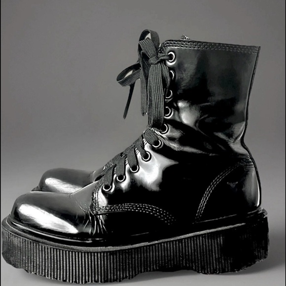 Jeffrey Campbell Sopas Black Leather Lugged Platform Zip/Lace Up Womens Boot 6.5 - Picture 6 of 12